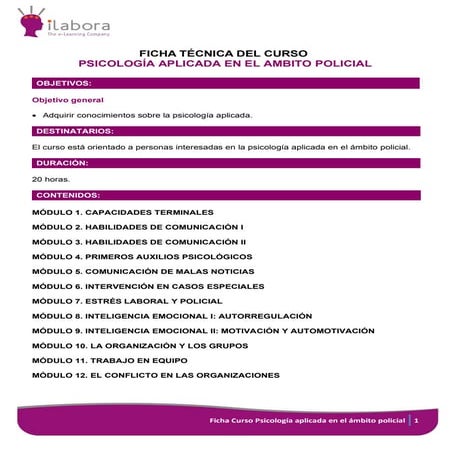 Ficha curso online psicología aplicada ámbito policial