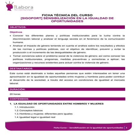 Ficha curso sensibilización en la igualdad de oportunidades