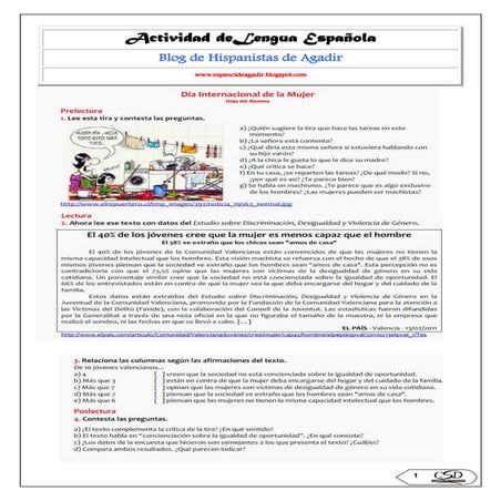 Ficha de actividades sobre el dia de la mujer.blog de hispanistas de agadir.
