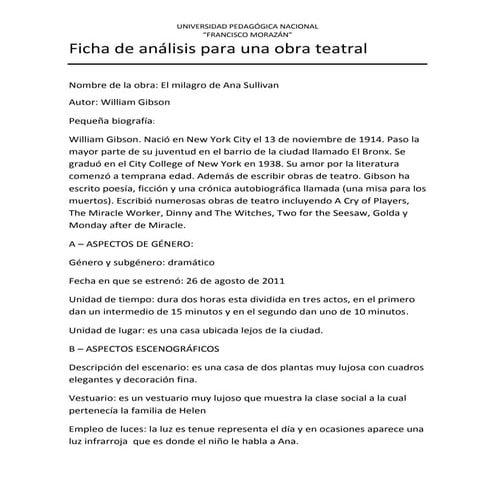 Ficha de análisis para una obra teatral