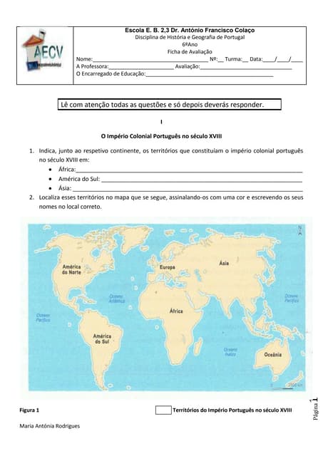 Ficha de avaliação - HGP - 6ºAno - ...