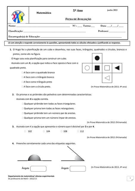 Ficha de avaliação MAT5 nº6