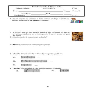 Ficha de avaliação do 6ºa mat dez