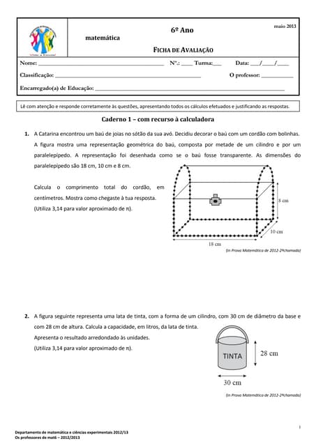 Ficha de avaliação final MAT6