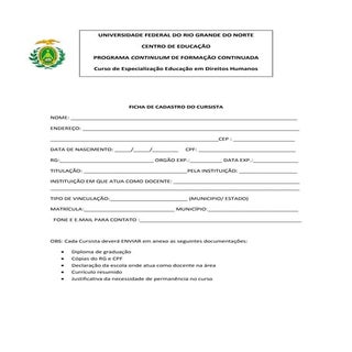 Ficha de cadastro do cursista