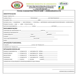 Ficha de cadastro do polo UAB Jagua...