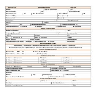 Ficha de cadastro padrão modelo 1