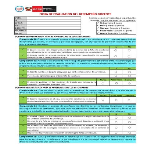 Ficha de evaluación del desempeño docente | PDF