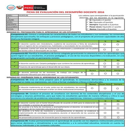 Hoja De Trabajo Imprimible Encuesta De Evaluacin Del Desempeo Docente