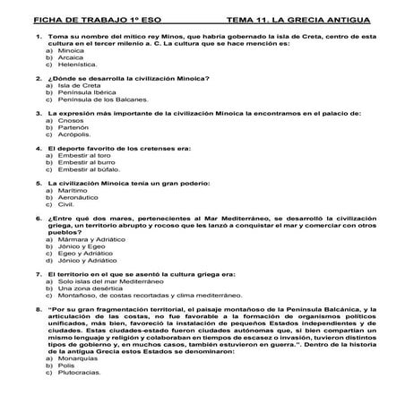 FICHA DE EJERCICIOS GRECIA 1º DE LA ESO HISTORIA