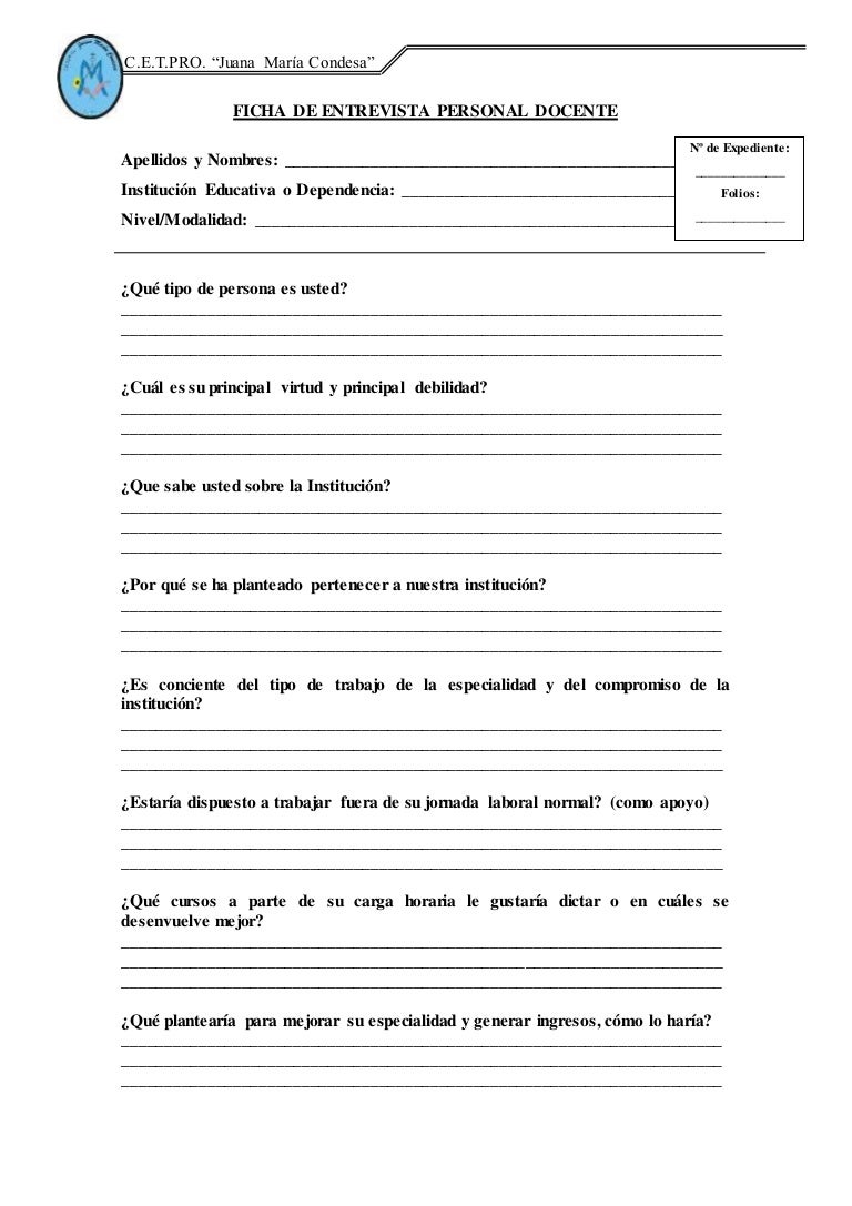 Ficha De Entrevista De Personal Docente