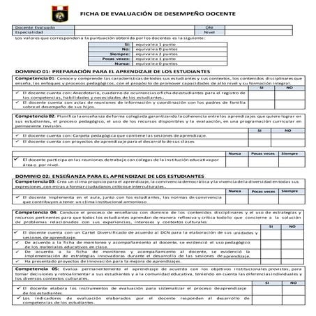 Ficha de evaluación del desempeño docente | PDF
