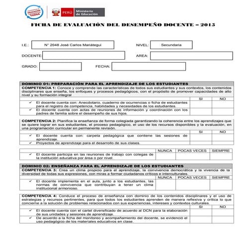 Ficha de evaluación del desempeño docente | PDF