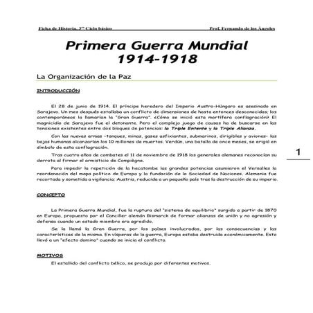 Ficha de historia primera guerra mundial