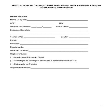 Ficha de incrição tutores 2013