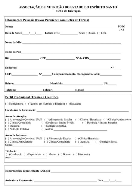 Ficha de inscrição
