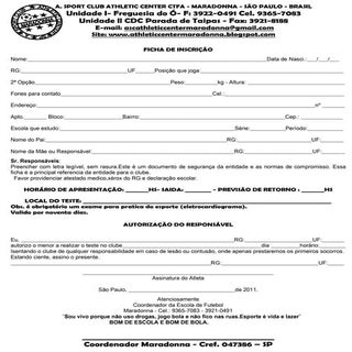 Ficha de inscrição 2010
