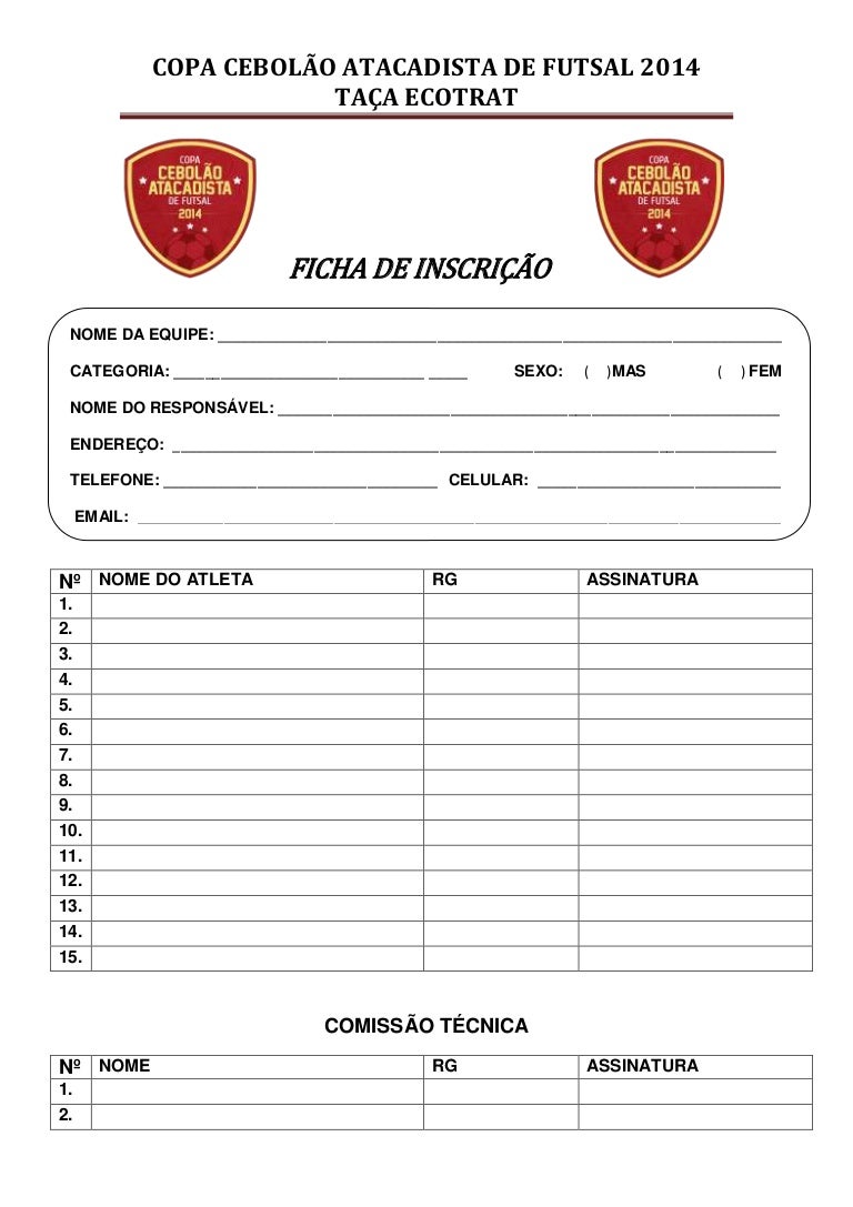 A Organização De Um Campeonato De Futebol Recebeu A Inscrição