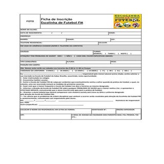 Ficha de inscrição da escolinha de ...