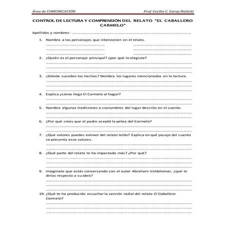 Ficha de lectura del caballero carmelo