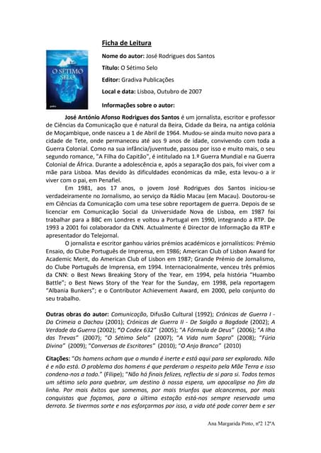 Ficha de leitura o sétimo selo - jo...