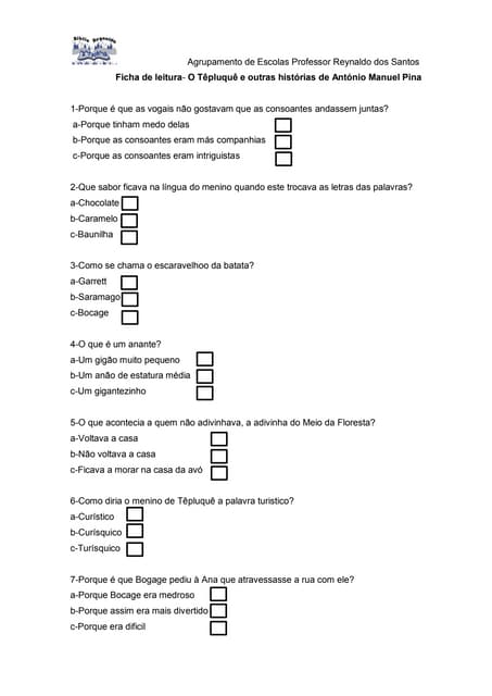 Ficha de leitura antónio manuel pina
