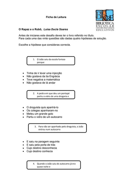Ficha de leitura rapaz e robô