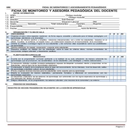 Ficha de monitoreo docente | PDF