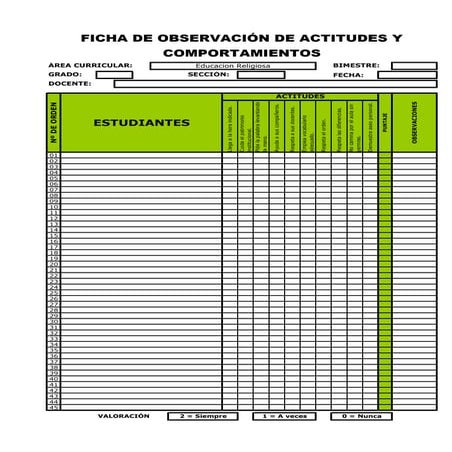 (Ficha de observación   actitudes y comportamientos)