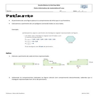 Ficha de perímetros e áreas