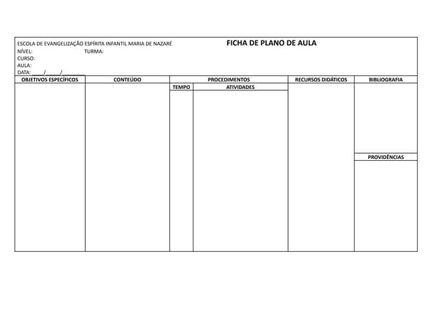 Modelo Ficha de plano de aula para impressão | PDF