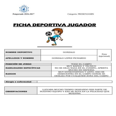 Ficha deportiva gonzalo | PDF