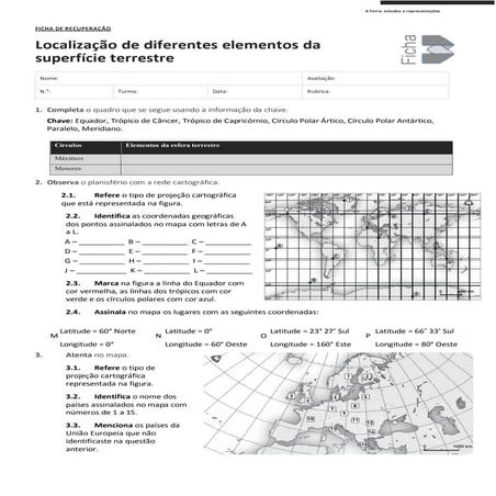 Ficha de recuperação de Geografia - 7º Ano 