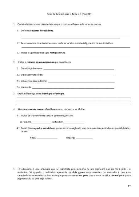 Exercícios de Hereditariedade e Gen...