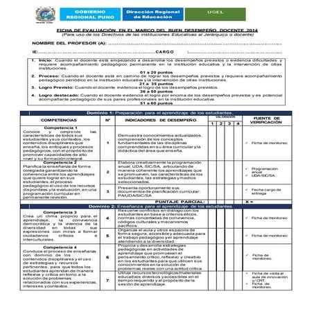 Ficha de evaluación del desempeño docente | PDF