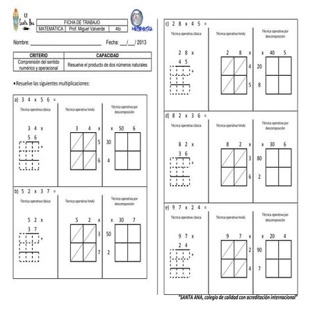Ficha de trabajo   multiplicación