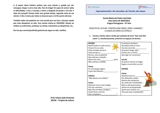 Ficha de trabalho a partir da Lenda...