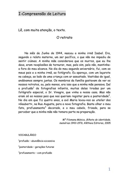 Ficha Português tipo exame 6º ano