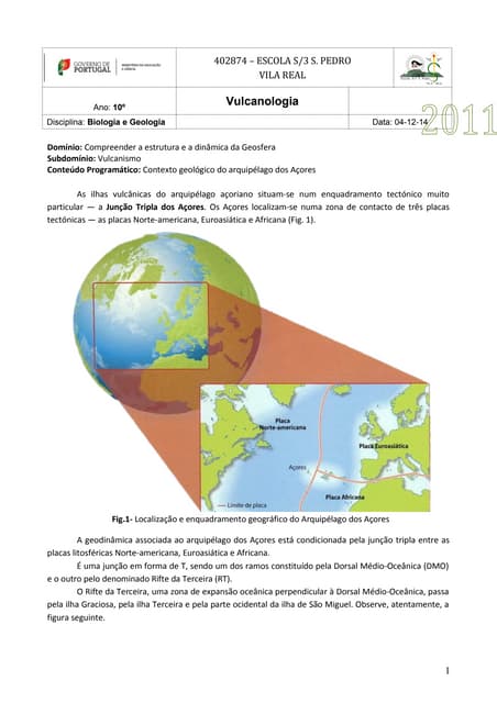 Ficha de trabalho Vulcanismo nos Aç...