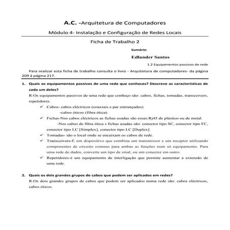 Ficha de trabalho 2   equipamento passivo
