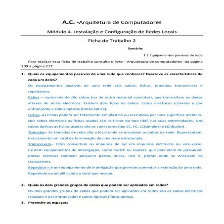 Cablagem horizontal e backbone de edificio | DOCX