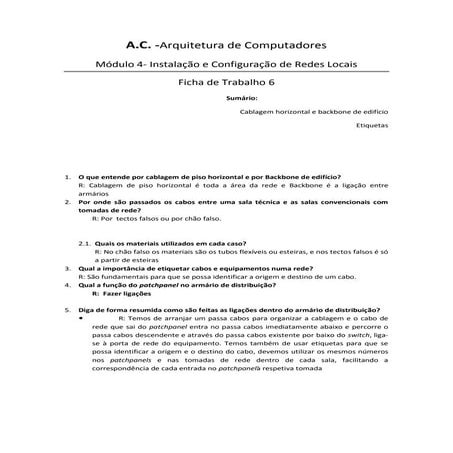 Cablagem horizontal e backbone de edificio | DOCX