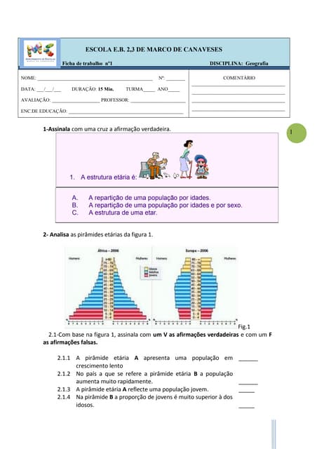 Ficha de trabalho 8º ano