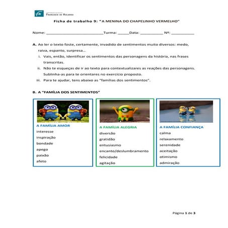 Ficha de trabalho - As emoções