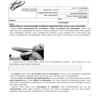 Ficha de trabalho nº 10  leis da co...