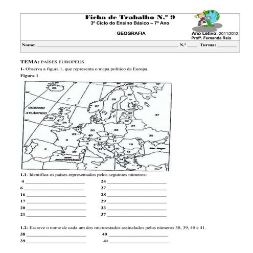 Ficha de trabalho nº 9 (países europeus)