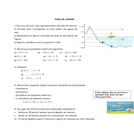 Ficha de trabalho números inteiros
