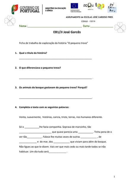 O pequeno trevo - Ficha de trabalho...