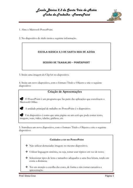 Ficha De Trabalho Power Point