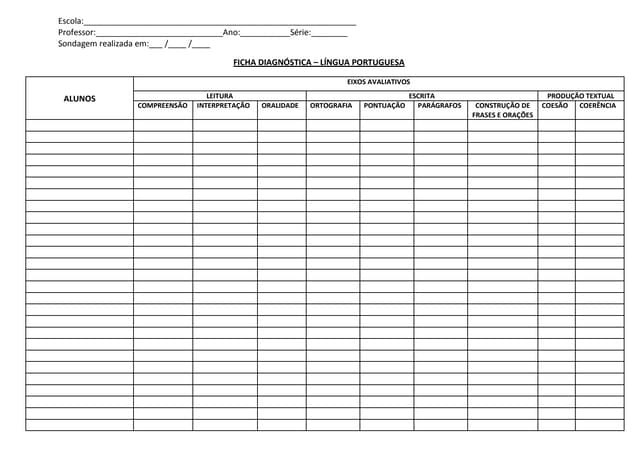 Ficha diagnóstica - LÍNGUA PORTUGUESA